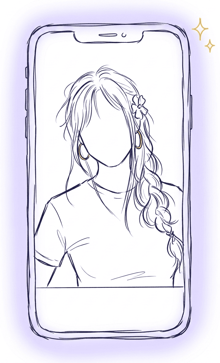 Sketch of a creator on a phone screen answering a question
