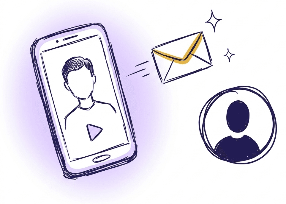 Sketch of a video reply being delivered privately to a single viewer