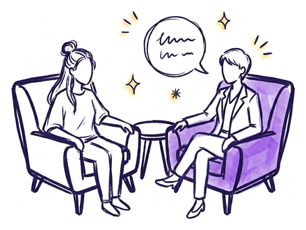 Two people in a fireside chat Q&A